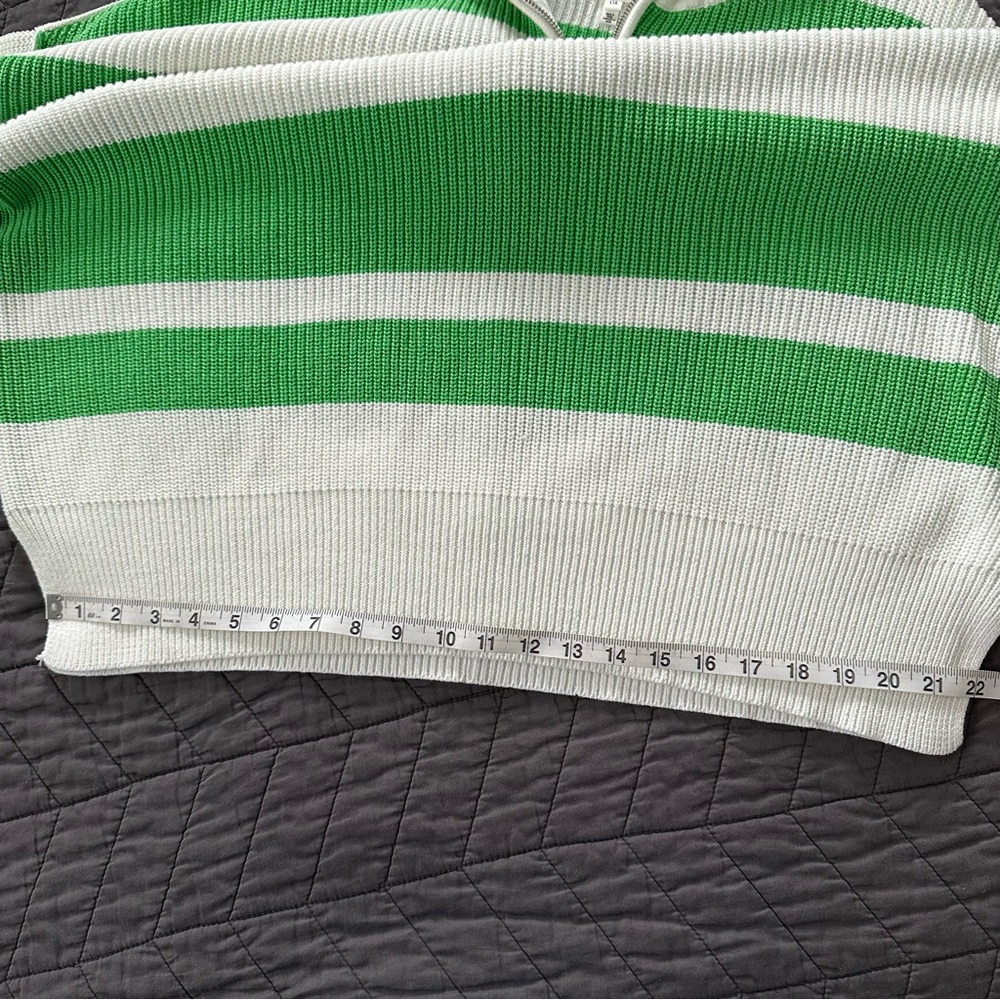 NWT Aerie Oversized Beyond Quarter Zip Sweater, Green and White Striped, Large - Picture 11 of 14